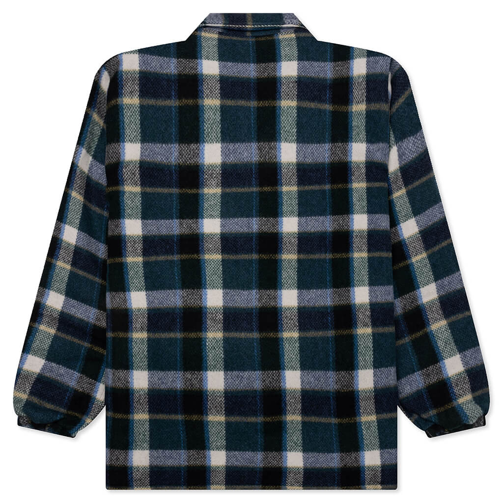 Wool Melton Plaid Coach Jacket - Green - Image 2