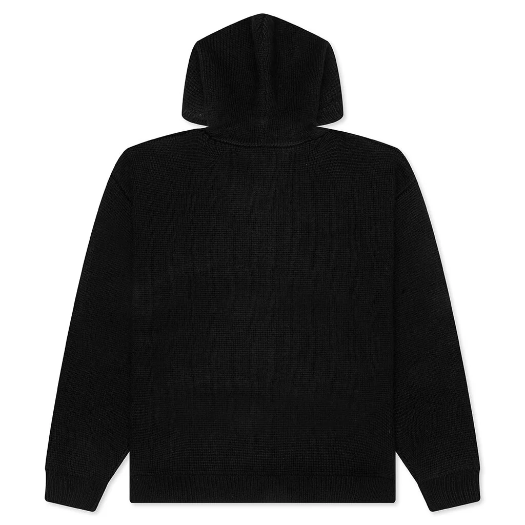 Felt Patch Knit Hood - Black - Image 2