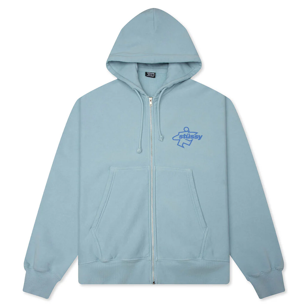 Surf Size Garment Dyed Zip Hood - Sky Blue