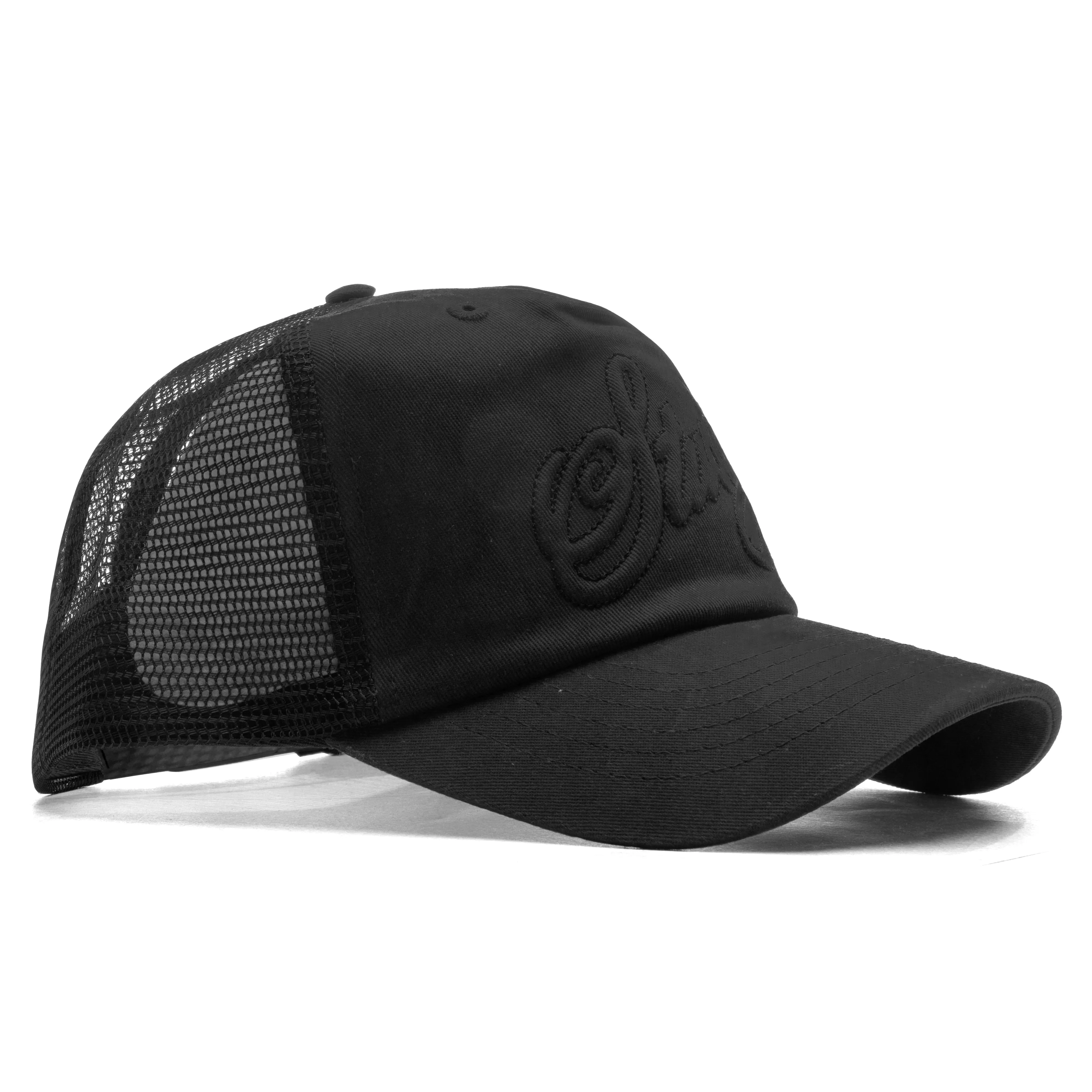 Waxed Cursive Stitched Trucker Snapback - Black - Image 3