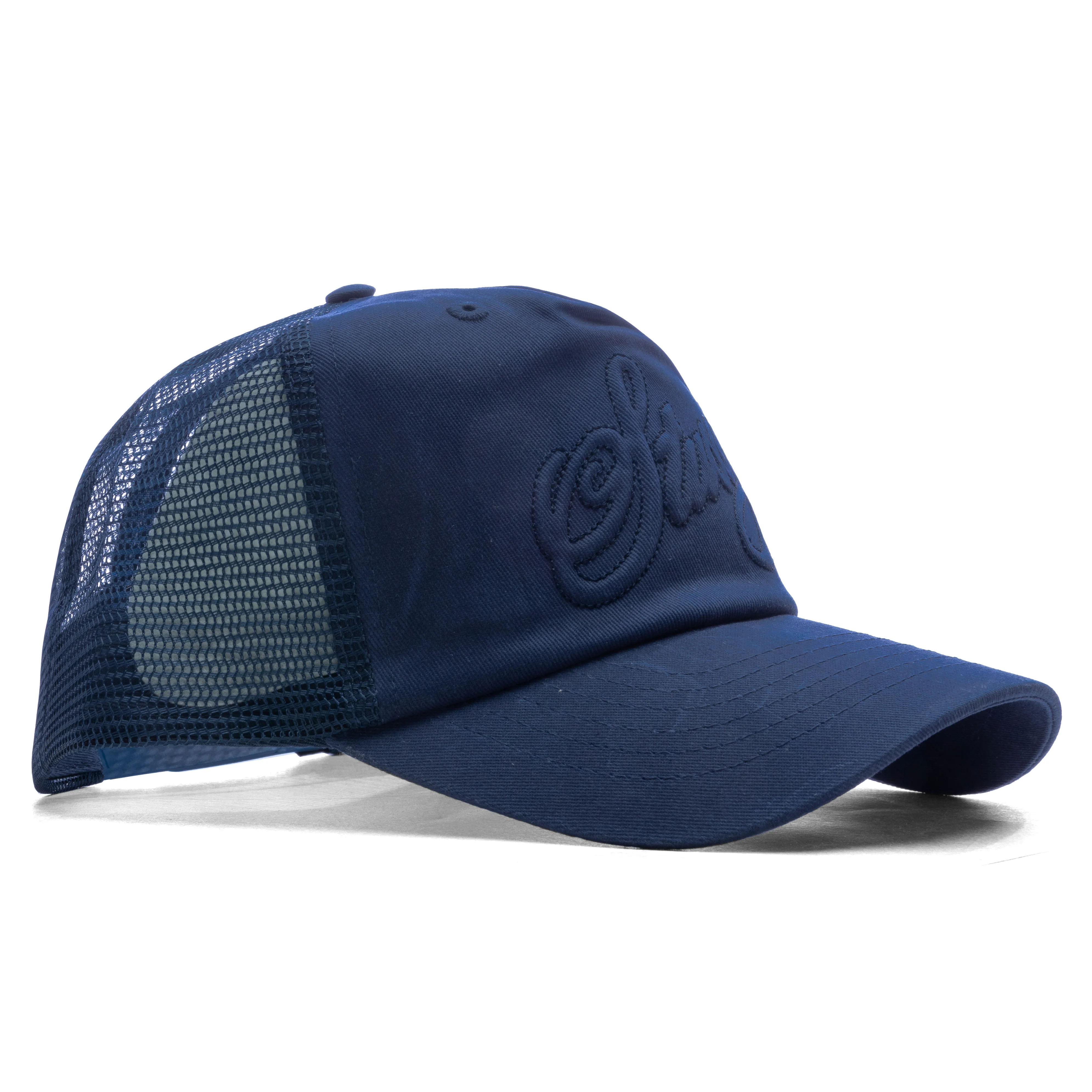 Waxed Cursive Stitched Trucker Snapback - Navy - Image 3