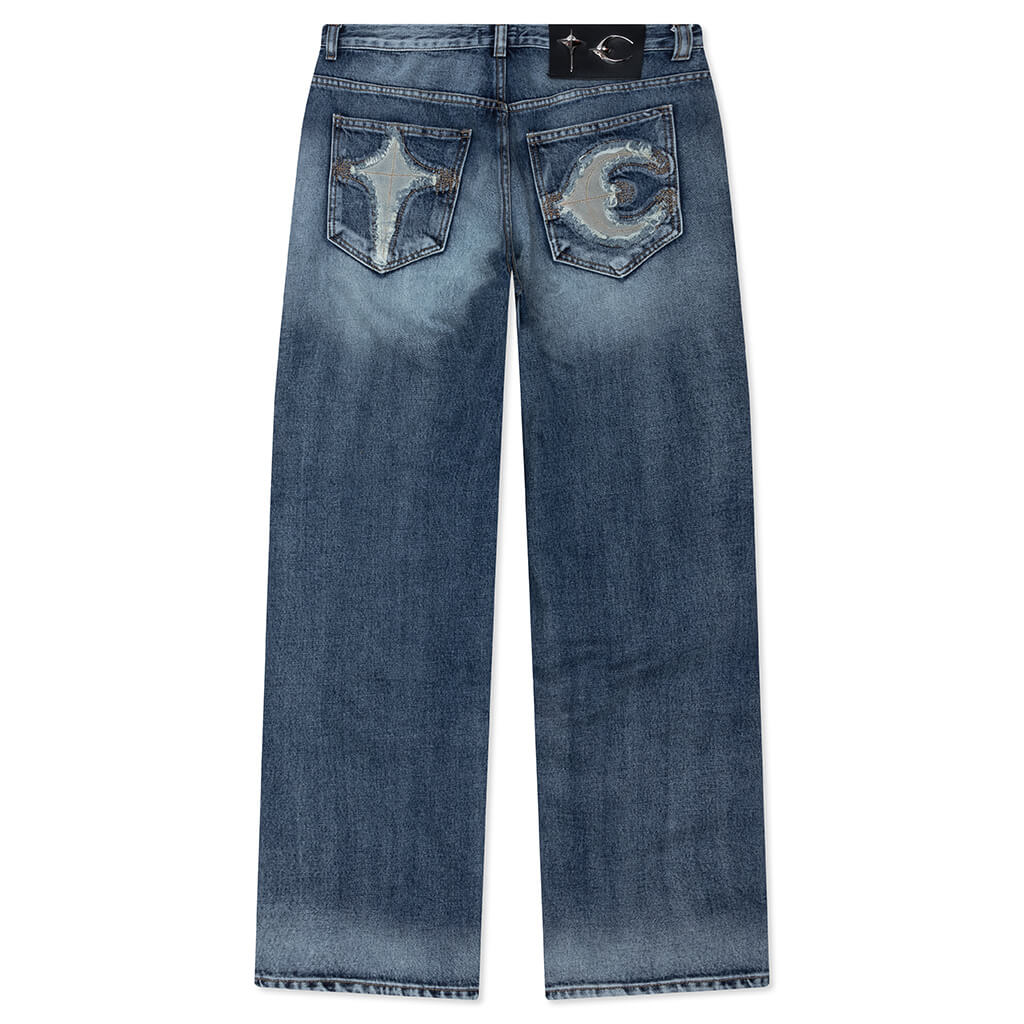 Bone Leather Denim Pants - Blue - Image 2