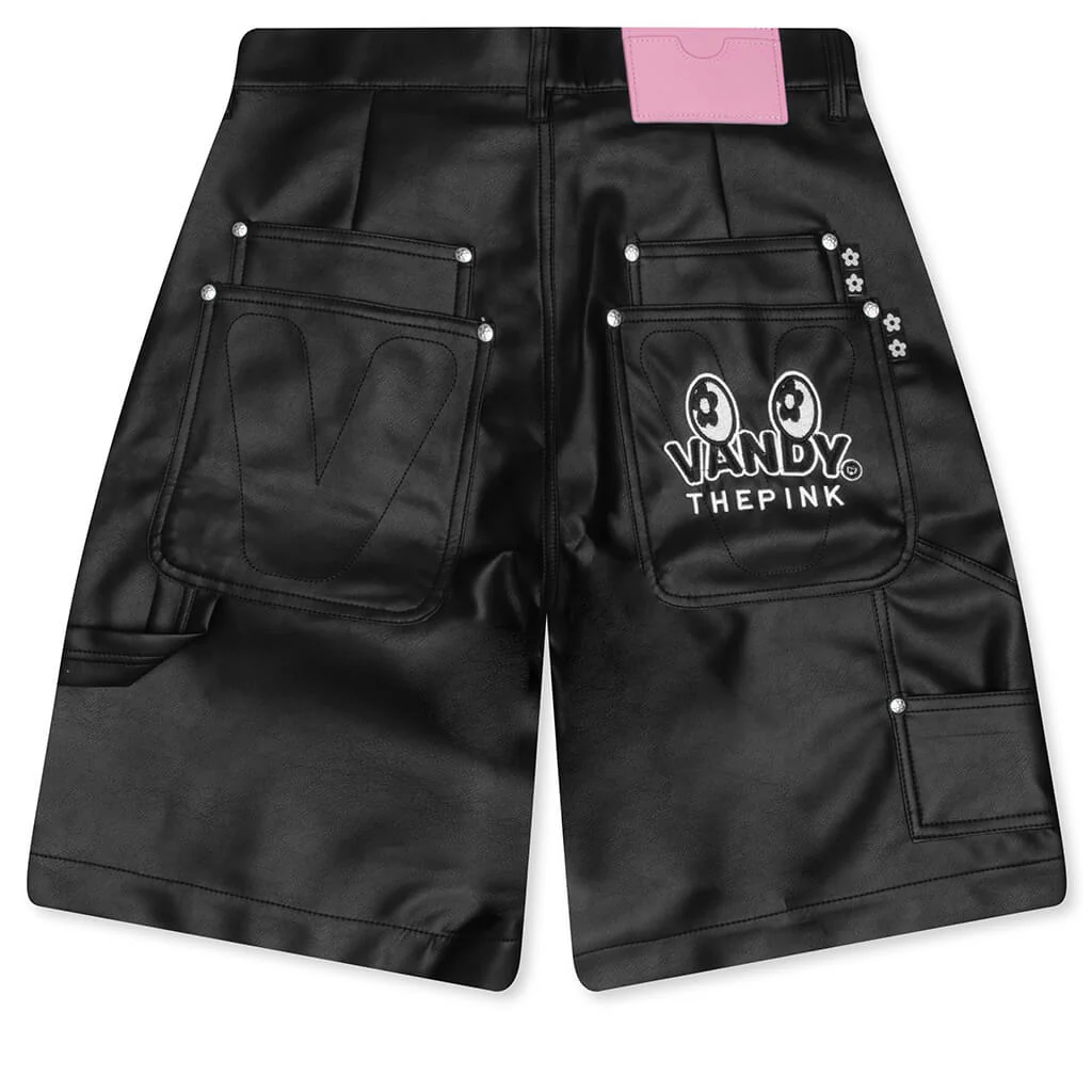 Double Knee Leather Shorts - Black - Image 2