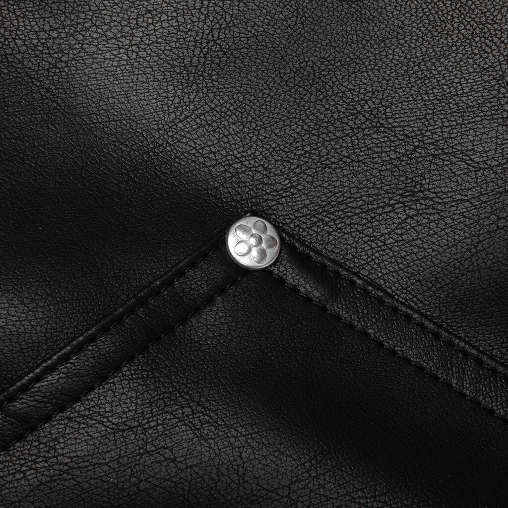 Double Knee Leather Shorts - Black - Image 3