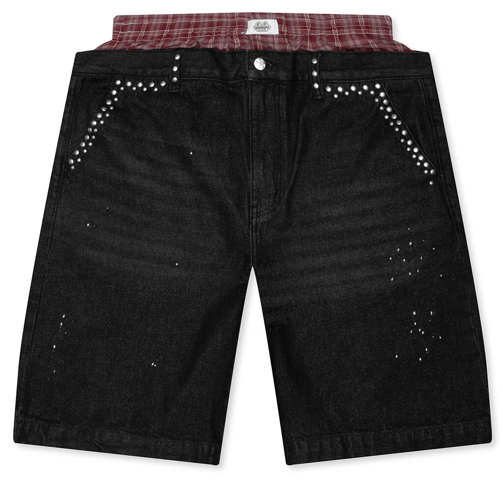 Paint Boxer Denim Shorts - Black