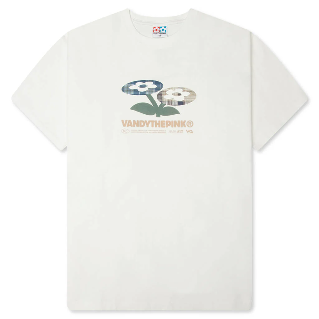 Plaid Two Flower Tee - White