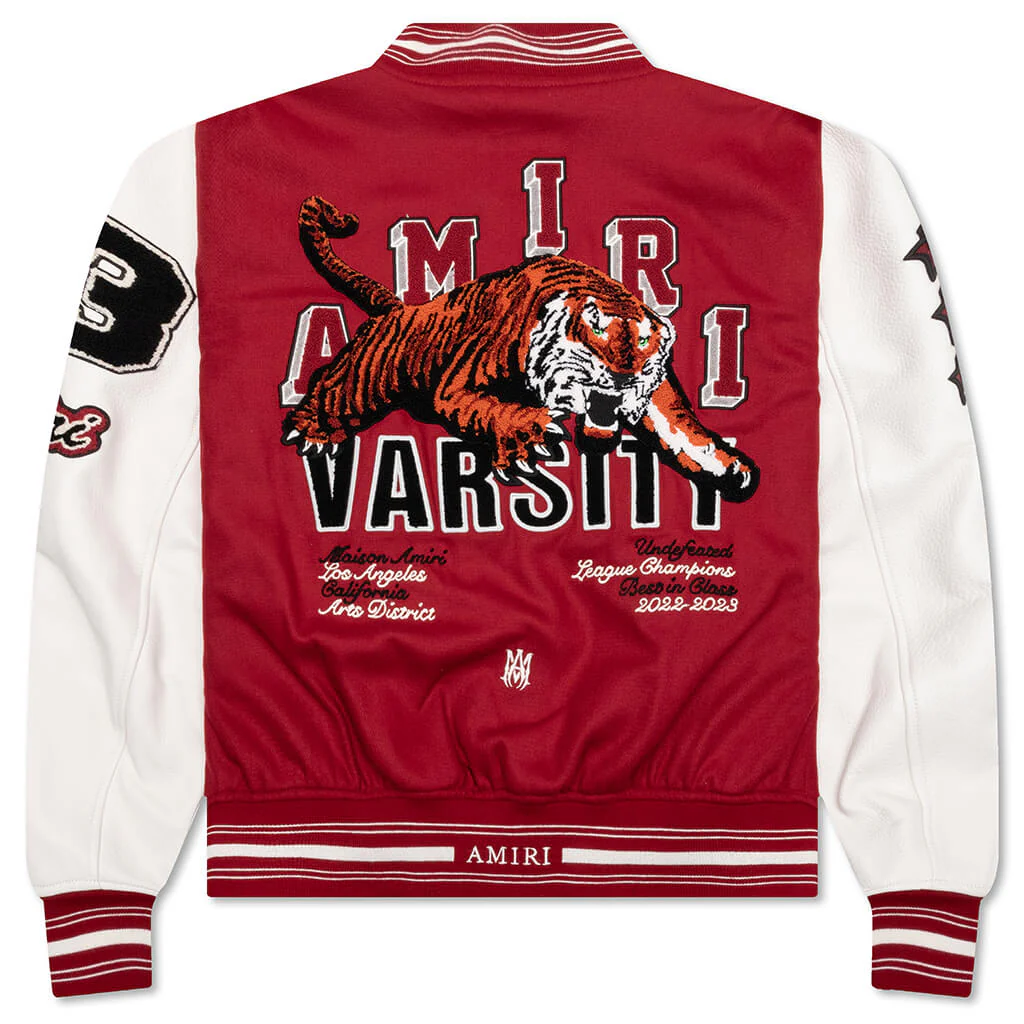 Vintage Patch Varsity Bomber Jacket - Red - Image 2